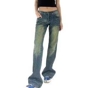 Women’s Y2k Washed Denim Jeans Flare Low Waisted Skinny Baggy Pants